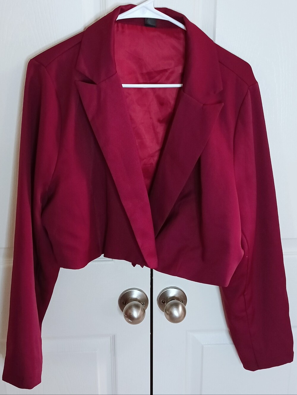 SHEIN Cropped Blazer Jacket Women 1XL Wine Red Tailored Notch Lapel - Picture 3 of 6